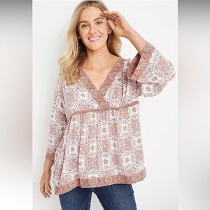 Maurices Pink Medallion Bell Sleeve Blouse Size: L